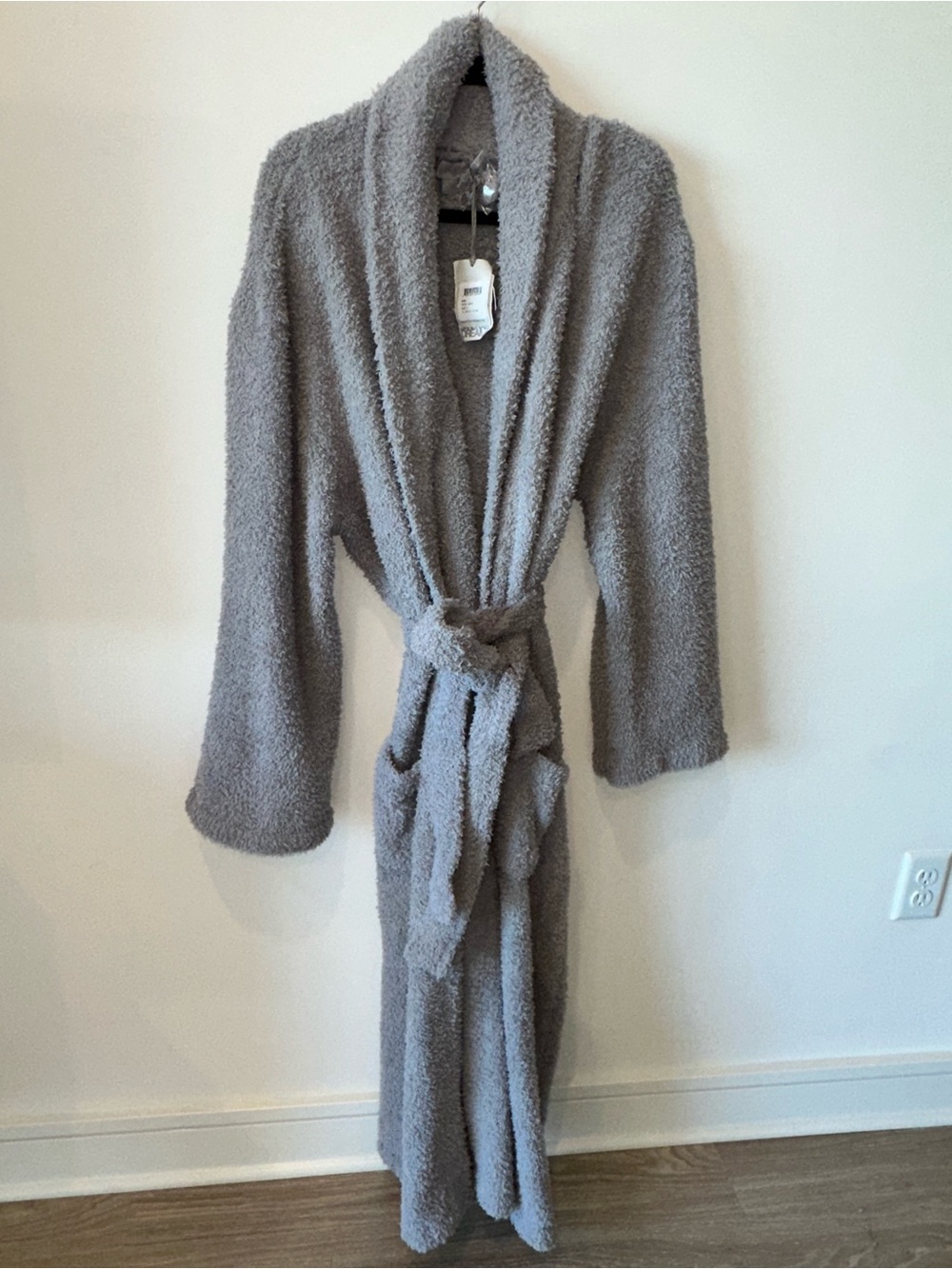 Barefoot Dreams Dove Gray Plush Robe with Tie Pom Detail